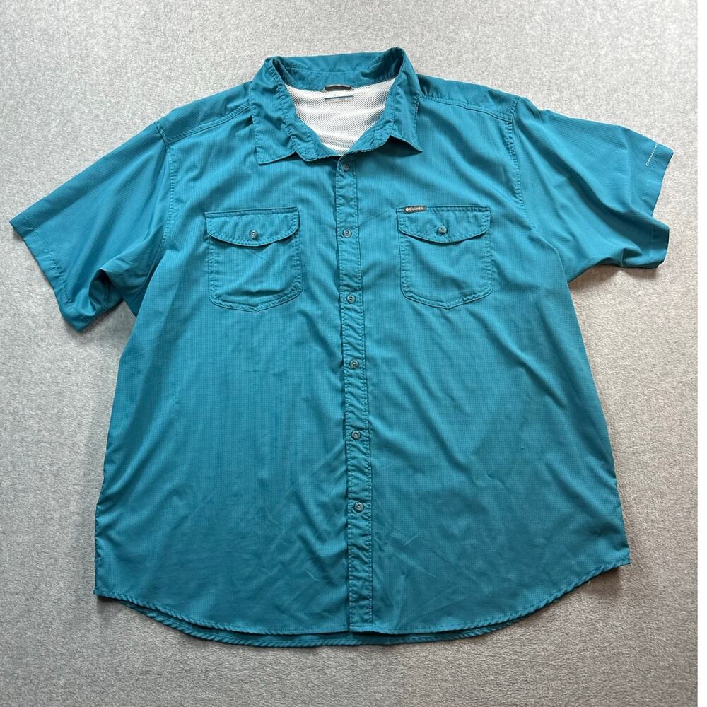 Columbia PFG Button-Down Utilizer II Shirt Men Size 4X-Large Blue Short Sleeves